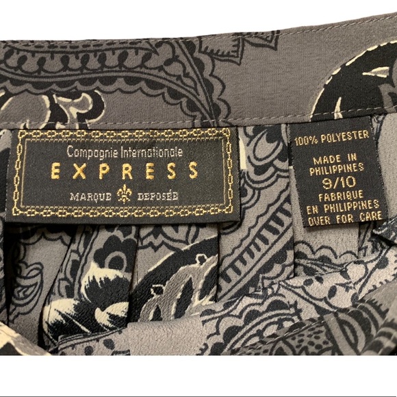 EXPRESS VINTAGE 90s Marque Déposée Gray Floral Paisley Pleated Tennis Mini Skirt - Picture 5 of 8
